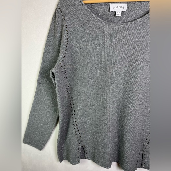 Joseph Ribkoff Women XL Metallic Gray Studded Sweater Tunic Top Sparkle Knit - Picture 2 of 9